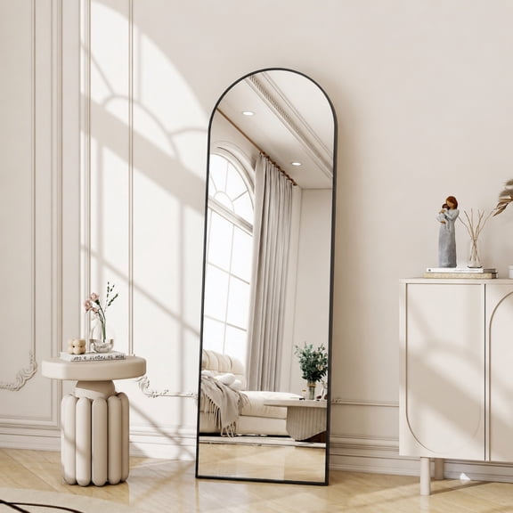 SHATTERVIEW 56"x15" Arched Full Length Mirror Floor Mirror with stand, Black