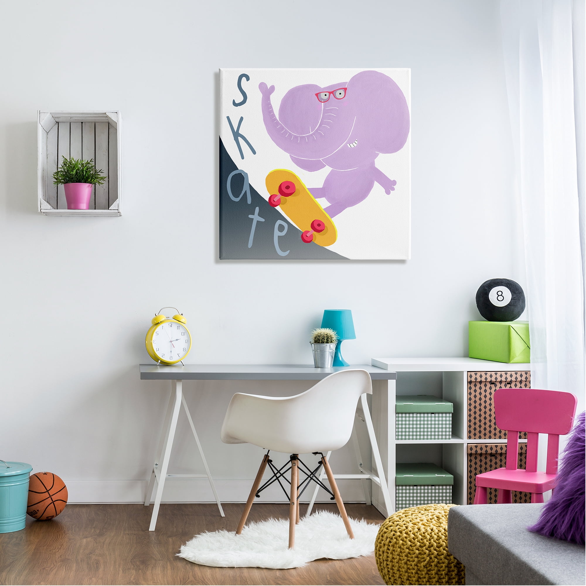 Stupell Industries Purple Elephant on Skateboard Animals & Insects Painting Gallery Wrapped Canvas Print Wall Art, 30 x 30