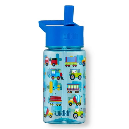 

Wildkin Kids Reusable 16 Ounce Water Bottle for Boys and Girls With Straw Top and Carrying Handle (Trains Planes & Trucks)