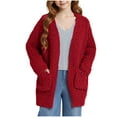 thumbnail image 4 of Xdegoge Girls Fuzzy Open Front Cardigan Cozy Long Sleeve Knit Sweater for Kids Fashion Tunic Fleece Cardigans with Pockets, 4 of 7