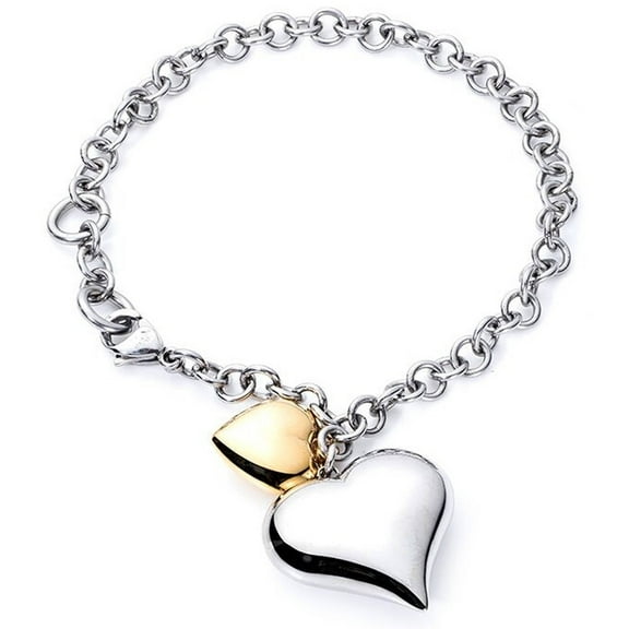 STAINLESS STEEL JEWELRY DOUBLE HEART GOLD IP PLATED PETITE HEART BRACELET LOVE INSPIRATIONAL