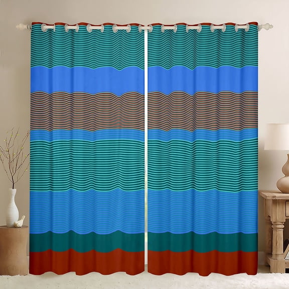 jejeloiu Modern Geometric Striped Blackout Curtains Set of 2 (52x84 Each),Blue Abstract Striped Window Curtains For Men Women