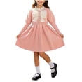 thumbnail image 2 of Girls Knit Sweater Dress Long Sleeve Front Bow Crewneck Pleated Cinched Slim Outfits Toddler Girl Sweet Casual A-Line Dress Pink 2-3 Years, 2 of 7