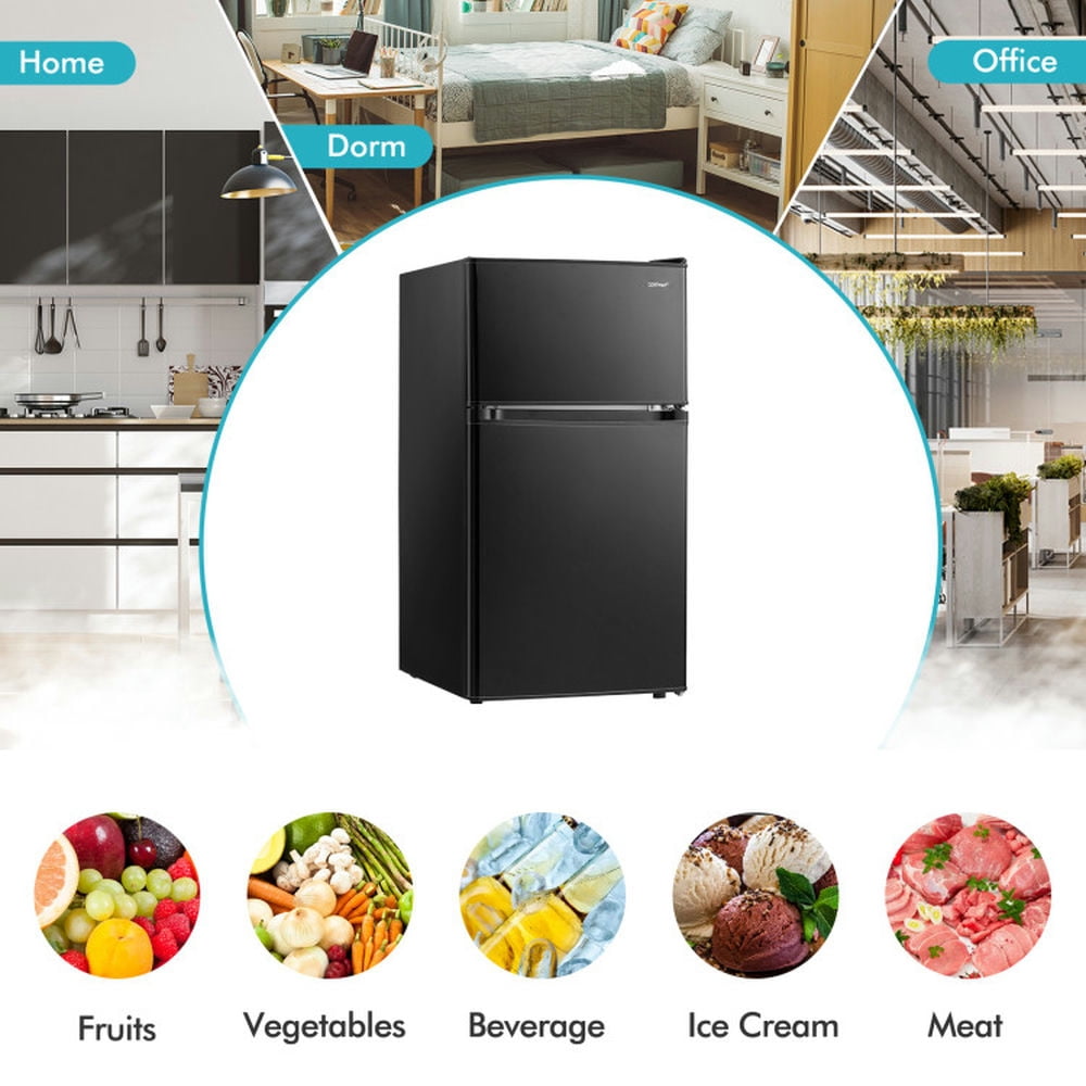 Topcobe 3.2 Cu. Ft Compact Mini Fridge with 5 Temperature Settings, Double Door Mini Fridge with Freezer for Bedroom Office or Dorm - Black