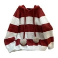 thumbnail image 4 of Ediodpoh Oversized Sweaters for Women Striped Hooded Pullover Casual Knit Top Soft Warm Winter Hoodie Loose Fit Tunic Red, 4 of 4