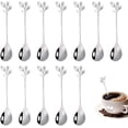 thumbnail image 1 of 12 piezas de cuchara de café de hoja de acero inoxidable, cuchara de café, cuchara de postre pequeña de acero inoxidable, cuchara de postre con diseño de mini rama, utilizada para agua, té, lech, 1 of 5