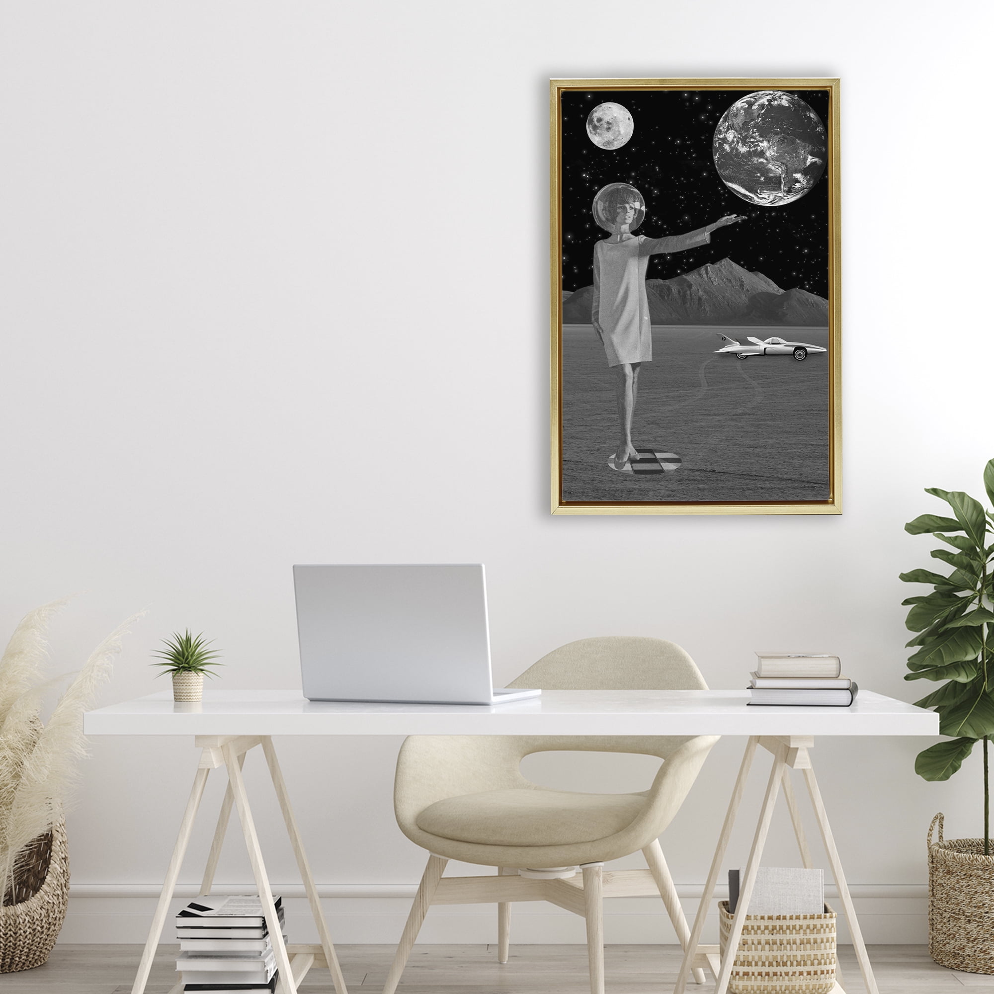 On A Mission Retro Space Gold Framed Floater Canvas Wall Art, design by Elo Marc
