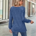 thumbnail image 3 of Loose casual bubble sleeve square neck long sleeve T-shirt（blue）, 3 of 6