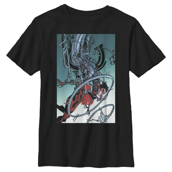 Boy's Superman Robotic Fall  Graphic Tee Black Medium