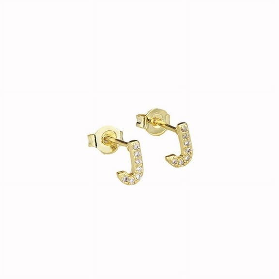 Bonjour Jewelers 14k Yellow Gold Created White Sapphire Initial J Letter Stud Earrings Plated