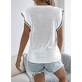 thumbnail image 4 of Women Cap Sleeve Tops Summer Crew Neck Shirt Crochet Knit Sweater White XL, 4 of 9