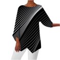 thumbnail image 1 of Chemises à Manches 3/4 pour Femmes Été Décontracté Longue Blouse Col Rond Imprimé Élégant Ourlet Fendu T-Shirt Printemps 2023, 1 of 5