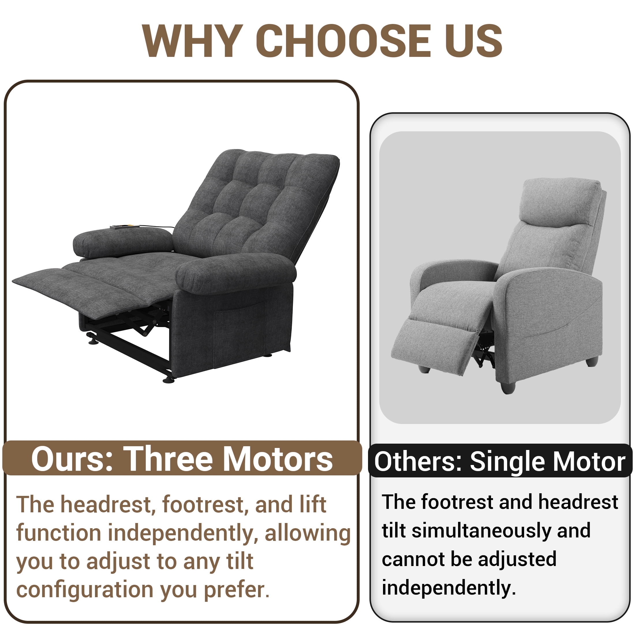 Power Lift Recliner for Elderly and Adults, HSUNNS Heavy Duty Electric Lift Chair with Side Pockets, Recliner Chair with Anti-slip Function, recliner on sale or clearance, Grey