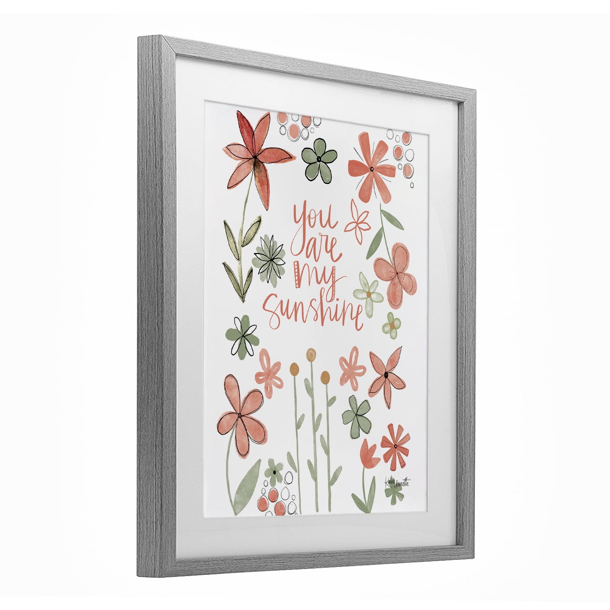 Stupell Industries You Are Sunshine with Florals Gray Framed Print Under Glass, design by Katie Doucette