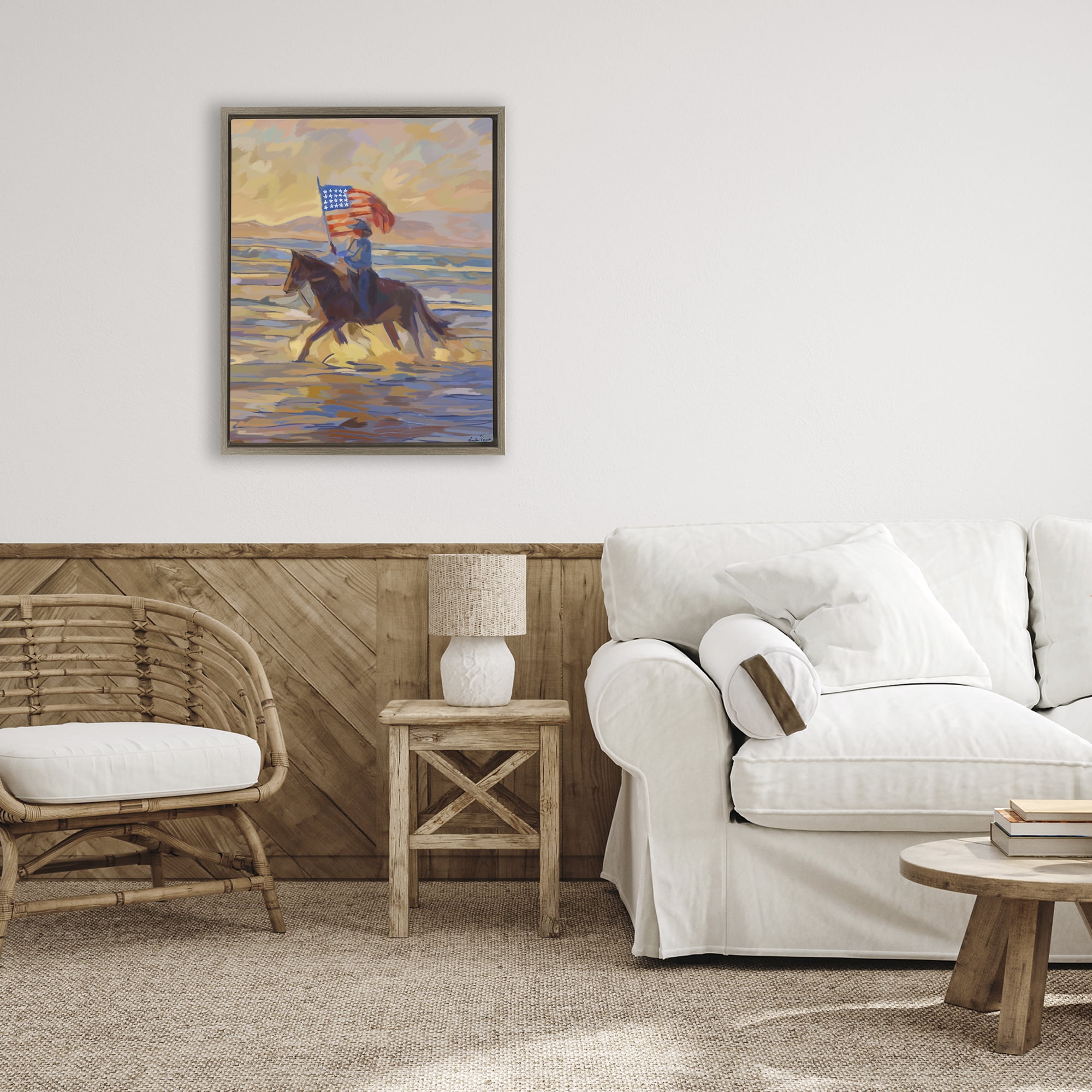 Stupell Industries American Cowgirl Abstraction Brown Framed Floater Canvas Wall Art, design by Amelia Noyes