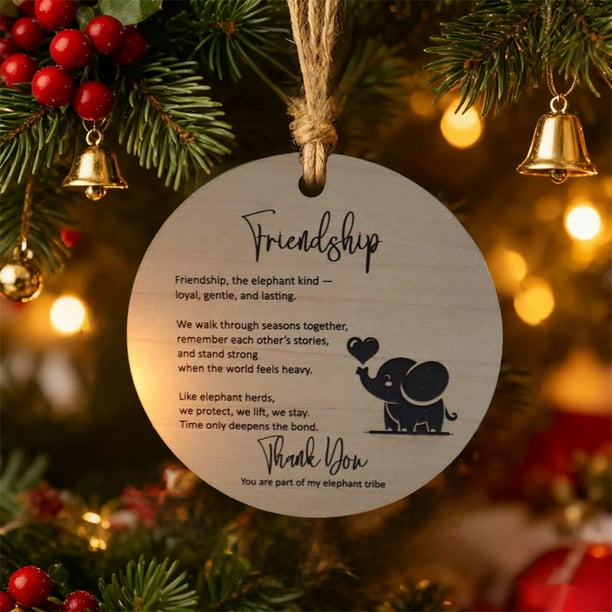 Decoración del hogar, decoración de habitaciones, decoración de paredes, adornos de madera con tarjetas de historia, adornos de elefantes de la amistad de Papá Noel, un lazo especial de amistad, regal
