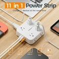 thumbnail image 3 of Flat Plug Extension Cord, 5 Ft Surge Protector Power Strip with 3 USB (1 USB C) 8 Outlets, 900J Surge Protection, 3 Sided Outlet Extender with Power Switch for Dorm Room Essentials, White, 3 of 7