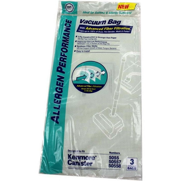 6 Kenmore Canister Style C and Q 5055, 50557, 50558 Synthetic Allergen Vacuum Bags