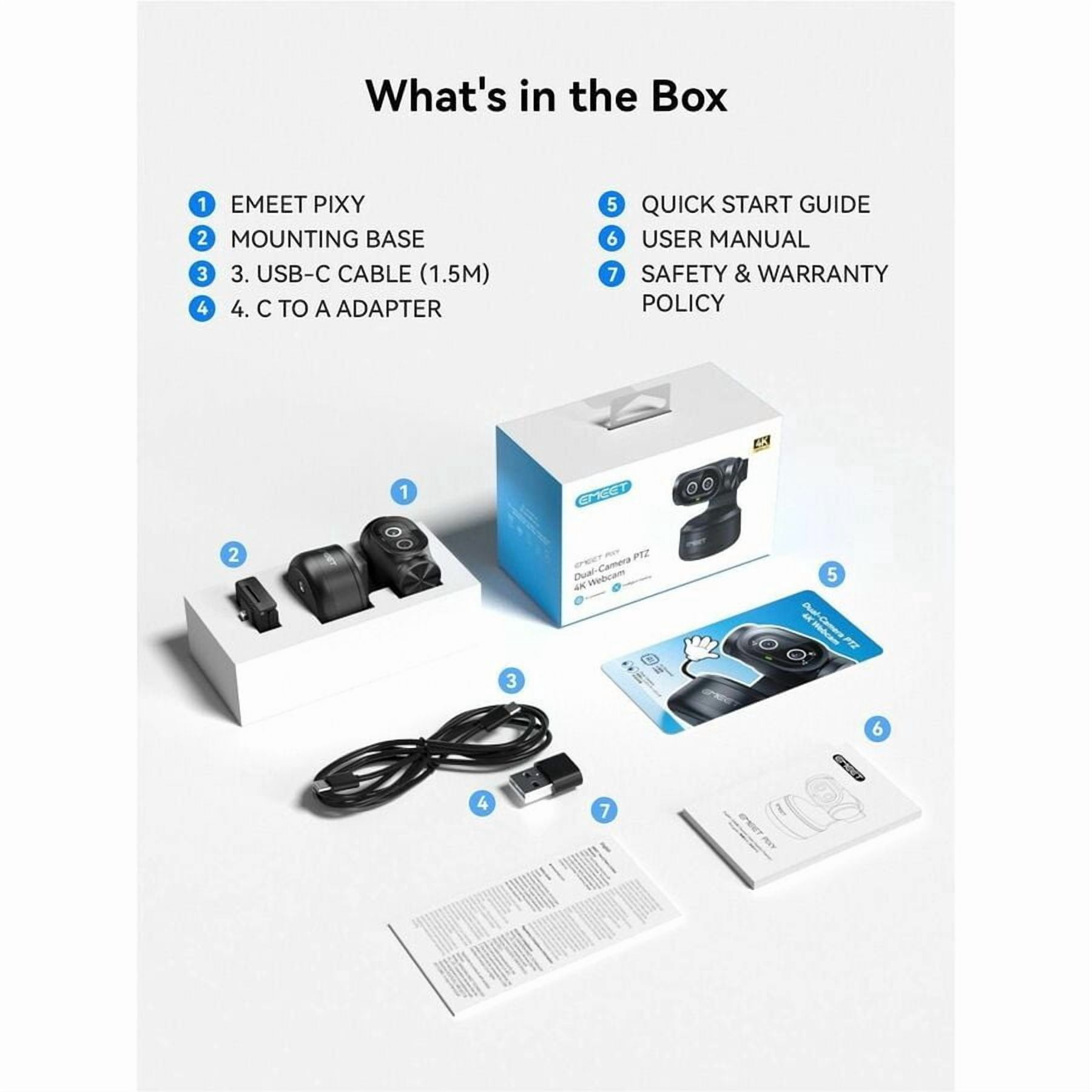 EMEET Pixy Dual-lens 4K PTZ Webcam with Gesture Control and Auto Tracking, Work with EMEET STUDIO