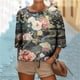 thumbnail image 2 of Mujeres 3/4 Manga Tops Y Blusas de Impresión Suelta Camisa Cortada, Casual Cuello Redondo Blusa para la Primavera Y el Verano, 2 of 5