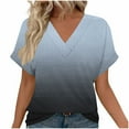 thumbnail image 2 of Hfnxid Womens Summer Tops Eyelet Short Sleeve V Neck Shirts Fashion Gradient Business Blouse Casual Loose Fit Work Blouses Gray M, 2 of 8