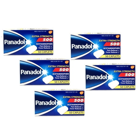 Panadol Extra Strength 500mg Acetaminophen Pain Reliever & Fever Reducer, 50 Caplets - Pack of 5