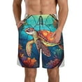 thumbnail image 2 of Uemuo Sea Turtle in Coral Pattern Men's Swim Trunks Hawaiian Beach Bathing Suit Swimsuits Beach Quick-Dry Shorts with Pockets-Large, 2 of 9