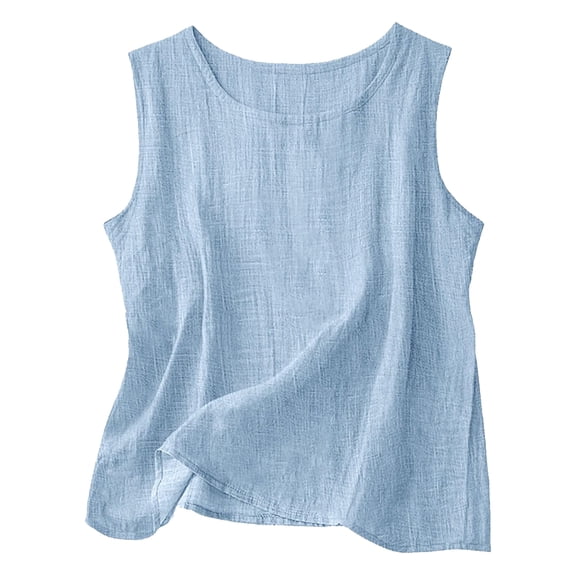 GEWSEY Dressy Tank Tops for Women Cotton Linen Gauze Shirts Sleeveless Summer Tunic Top Loose Fit Lightweight Casual Blouses (Sky Blue, L)