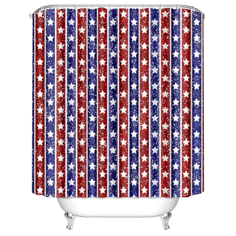 4th of July Patriotic Shower Curtain with 12 Hooks for Bathroom Decor