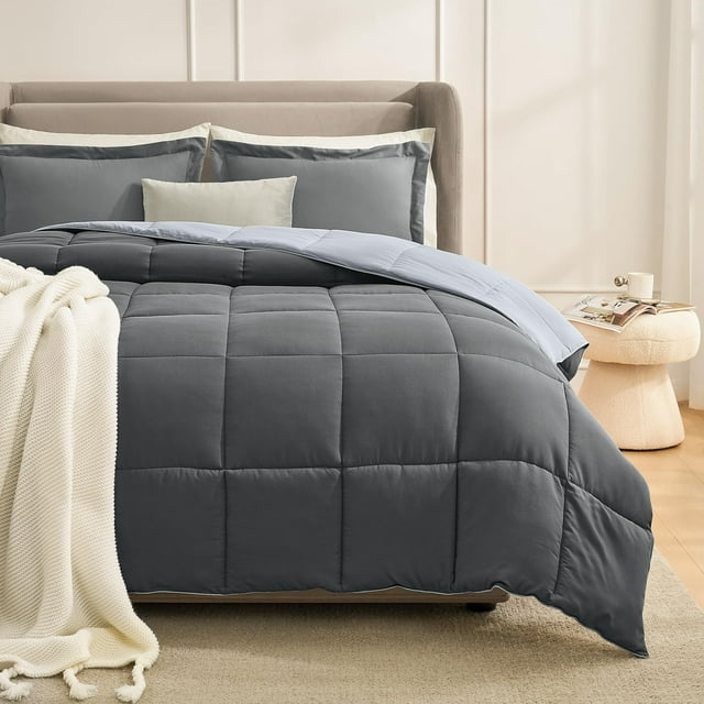 Juego de edredón Homelike Moment Queen gris reversible de 3 piezas