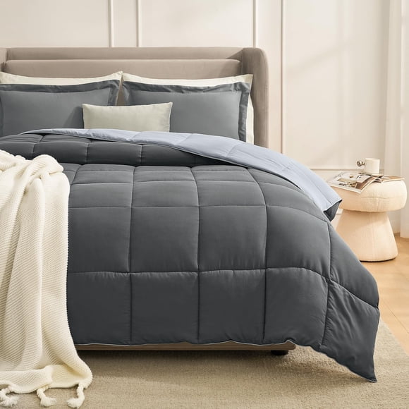 Juego de edredón Homelike Moment Queen gris reversible de 3 piezas