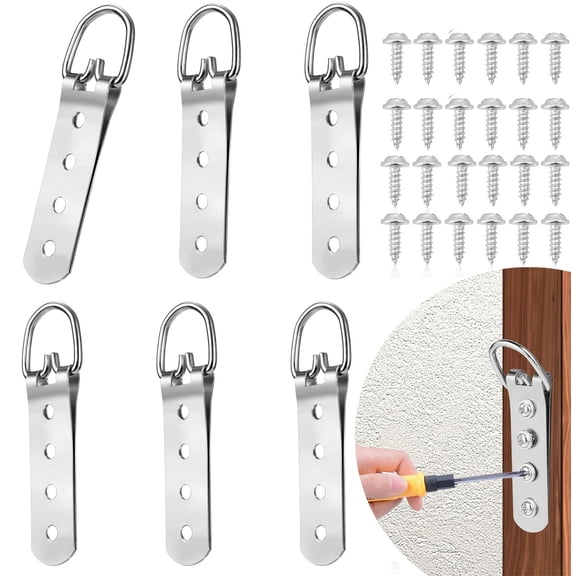 Heavy Duty D Ring Picture & Mirror Strap Hanger,Bexikou 6 Pcs 4 Holes Picture Hanging Hooks with 24 Screws,Extra Large Strap Hanger for Mirror, Clock, Decoration, Paintings, Artwork Picture Frame