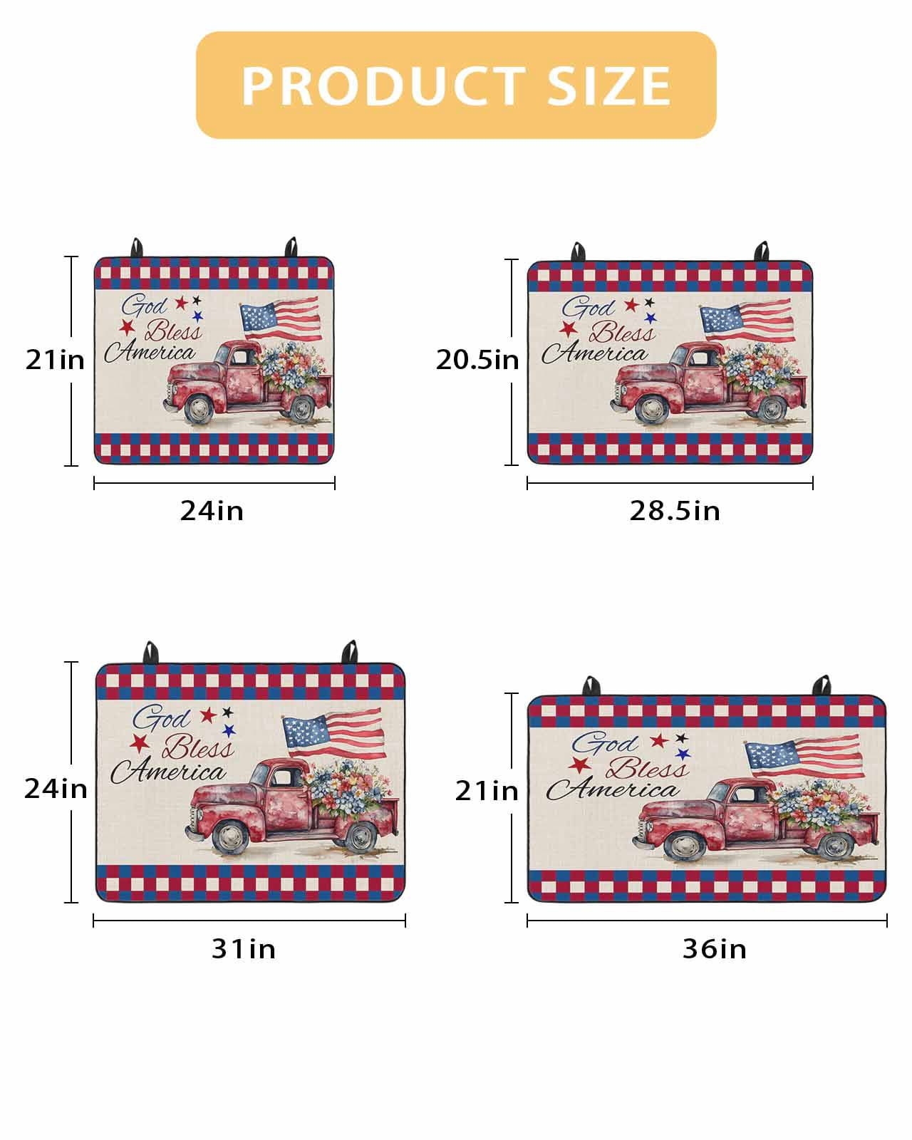 nqOlkjepod Large Induction Cooktop Protector Mat 24"x21", 4th of July Stove Top Covers for Electric Stove, Red Blue Plaid Truck Floral Star Rustic Stove Burner Cover Mats, Glass Top Stove Cover