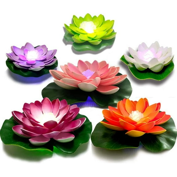 PEACNNG Floating Pool Lights,Lotus Flowers Lights W/ Water Lily Pad for Pool at Night,Garden Wedding Halloween Party Fall Decor 8Pcs