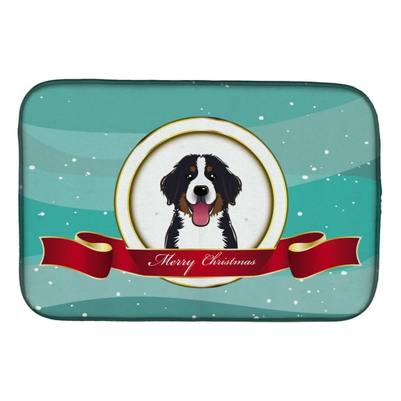 Bernese Mountain Dog Merry Christmas Dish Drying Mat