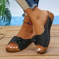 thumbnail image 6 of Slippers for Women,Stylish Opentoe Wedges With Leather Top And Flower Slippers Are Comfortable Shoes With Temperament,Womens Slippers,Black,6, 6 of 8