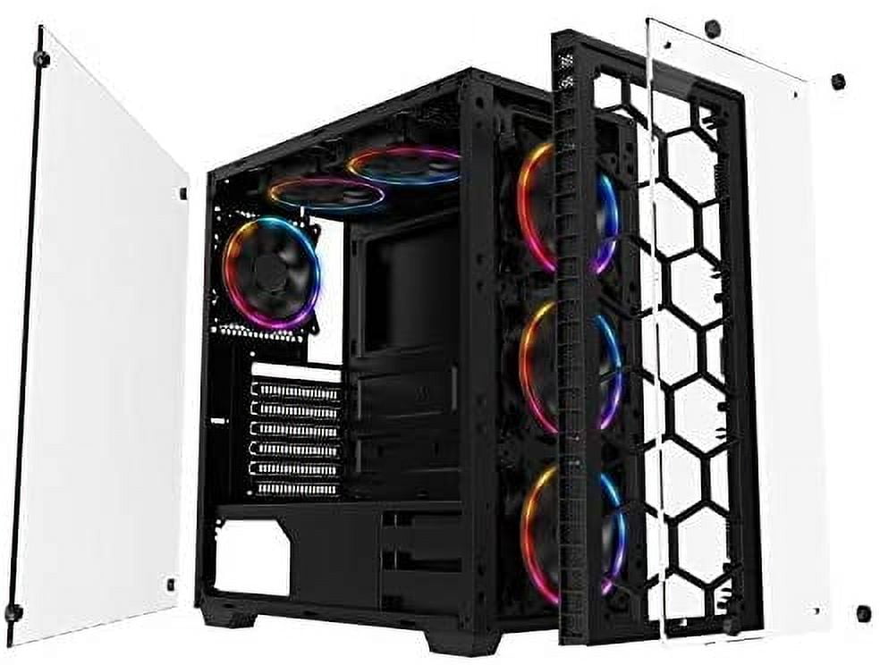 MUSETEX ATX Mid Tower PC Computer Gaming Case 6 RGB LED Fans 2 Translucent Tempered Glass,USB 3.0 Port & 2 x USB 2.0 Port,Water Cooling Radiator Support, Cable Management/Airflow, 903-S6 RGB Fans