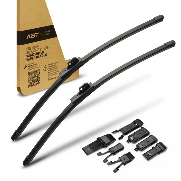 ABT 21 (Pack of 2) Premium Silicone Japanese Fukoku Rubber Frameless Windshield Wiper Blades All-weather Adapters included for Pinch Tab, Push Button & Side Pin - FA21 (Not for J Hook)
