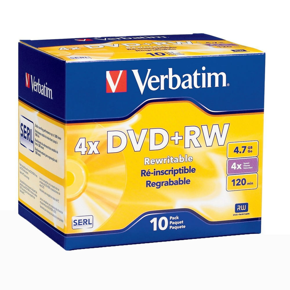 Verbatim DVD plus RW 4.7GB 4X with Branded Surface 10pk Slim Case