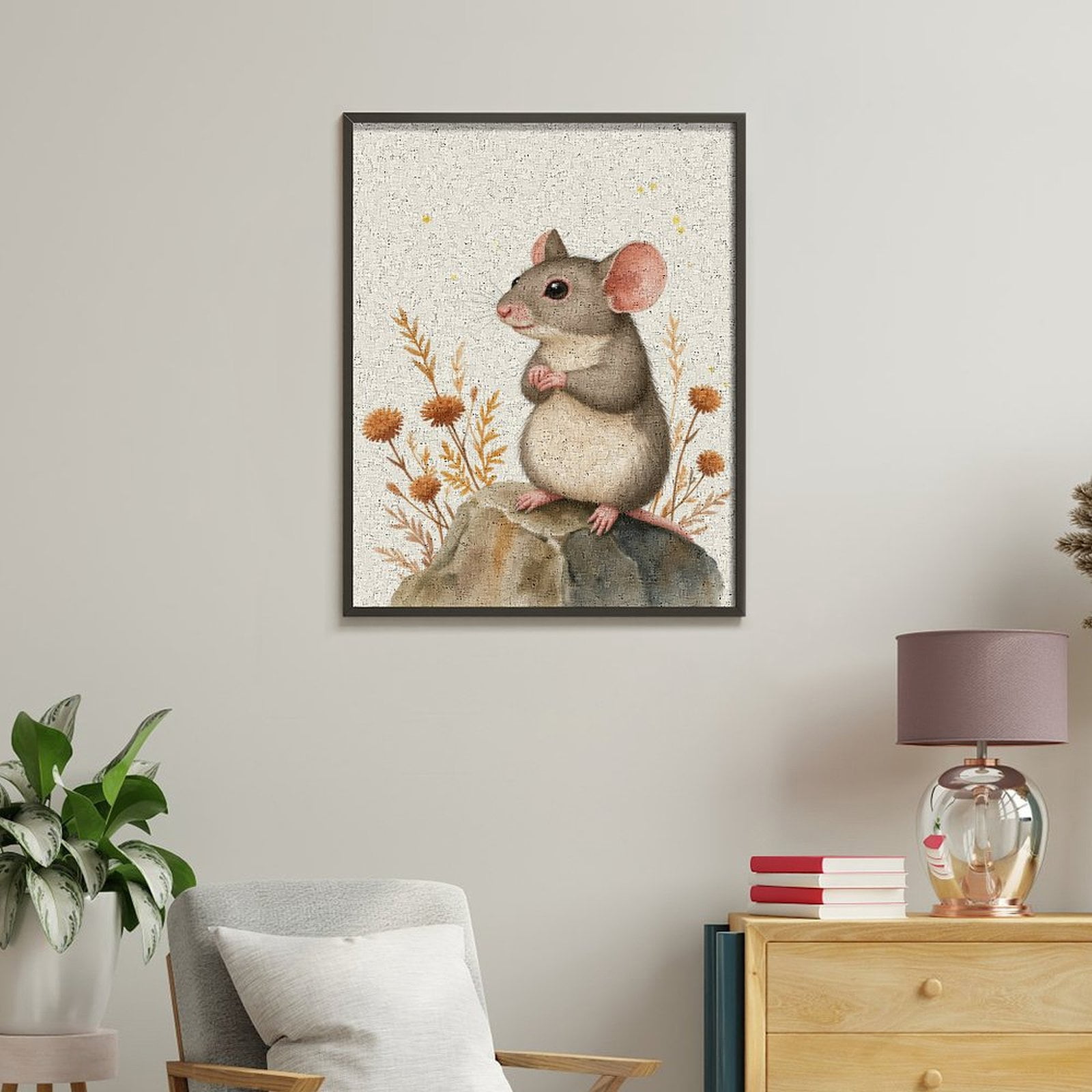Paint By Numbers Kit for Adults Beginner - DIY Cute Mouse On Rock With Flowers Canvas Painting Kits for Adults, Frameless Paint By Number for Adults for Home Wall Decor 16x20 Inch