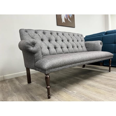 Rubio Wood Legs Comfortable Loveseat, Rolled arms easy to assemble loveseat, Gray