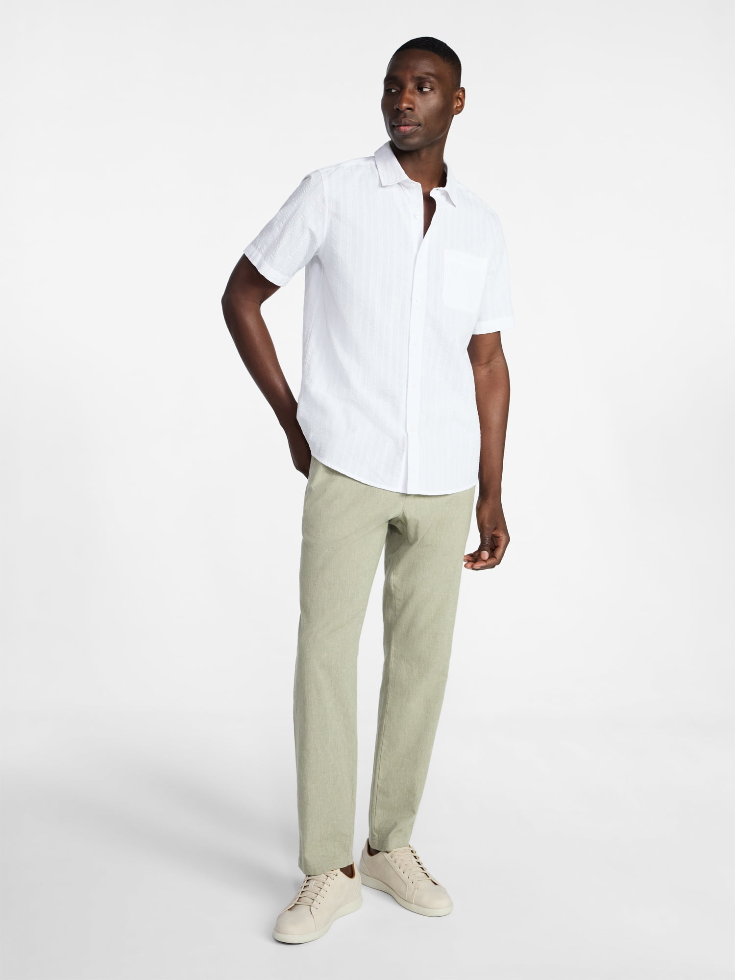 George Men's & Big Men's Modern Fit Seersucker Button Up Shirt with Short Sleeves, Sizes XS-5XL