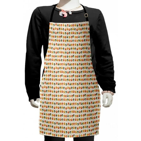 Botanical Kids Apron, Colorful Abstract Autumnal Leaves Cartoon Print on Pastel Backdrop, Boys Girls Apron Bib with Adjustable Ties for Cooking Baking Painting, Eggshell and Multicolor, by Ambesonne