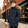 thumbnail image 2 of XIMIN Boy's Water Resistant Winter Coats Warm Thicken Puffy Hooded Insulated Thicken Parka Coat Warm Fleece Lined Outwear Windbreaker Ski Jacket, 2 of 9