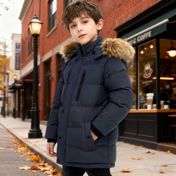 XXWXYD Boys Winter Down Coat Lightweight Insulated Puffer Jacket Kids Wind Water 𝖱esistant Quilted Hooded Outerwear Snow Coat Thermal Reflective Parka