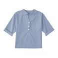 thumbnail image 1 of Linen Shirts Girl 3/4 Sleeve V Neck Blouses Buttons Loose Fit T Shirts Solid Color Summer Holiday Tops Clothes, 1 of 6