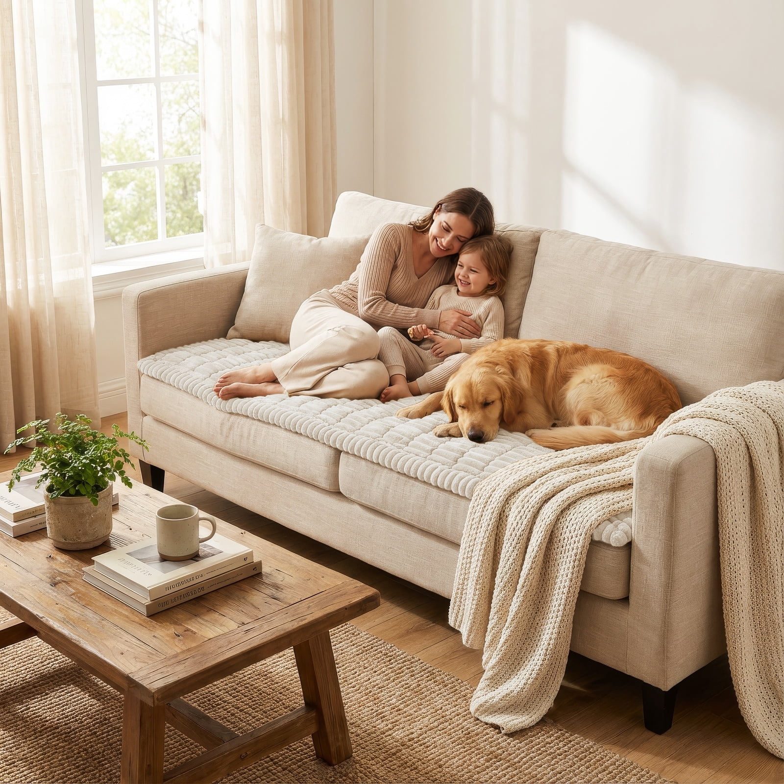 decorUhome Couch Covers for 2 Cushion Couch Sofa, Non Slip Fuzzy Couch Covers for Pets, Washable Slipcover for Dogs(White, 27.6" x 59")