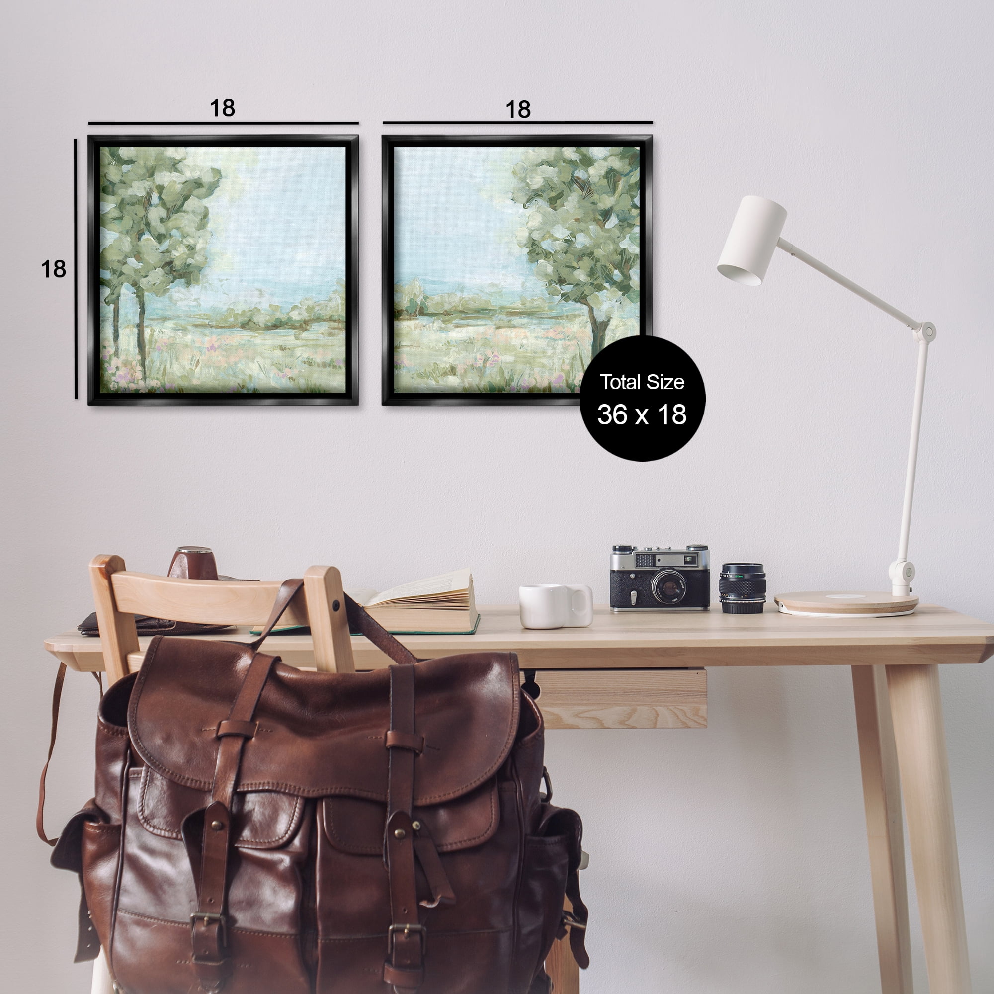 Stupell Industries Bright Spring Field Landscape Landscape & Nature Painting Black Floater Framed Canvas Art Print Wall Art, 18 x 18, Set of 2