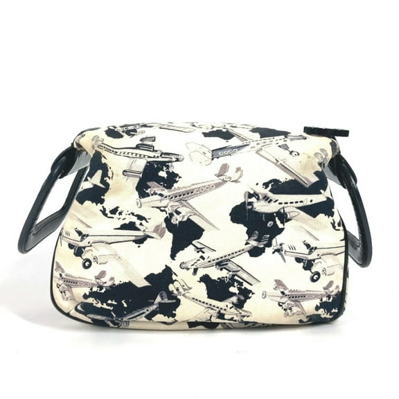 Pre-Owned CHANEL Airplane Airline Pouch Handbag Canvas Enamel Women's Black