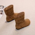 thumbnail image 5 of GobdXE Girls Mid Calf Boots Solid Faux Suede Ruched Shaft Flat Fall Winter Casual Shoes Brown,10-10.5 Years, 5 of 9